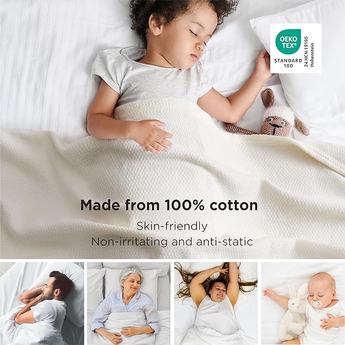 Bedsure GentleSoft 100% Cotton Large Blanket Oversized King for Bed 120x94 inches - Breathable Soft Cozy Herringbone Woven Blanket for Summer, Couch Cover, Cream