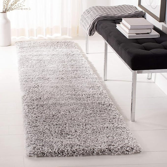 SAFAVIEH Fontana Shag Collection Runner Rug - 2'3" x 10', Grey, Solid Design, Non-Shedding & Easy Care, 2-inch Thick Ideal for High Traffic Areas in Living Room, Bedroom (FNT800F)