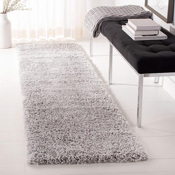 SAFAVIEH Fontana Shag Collection Runner Rug - 2'3" x 6', Grey, Solid Design, Non-Shedding & Easy Care, 2-inch Thick Ideal for High Traffic Areas in Living Room, Bedroom (FNT800F)