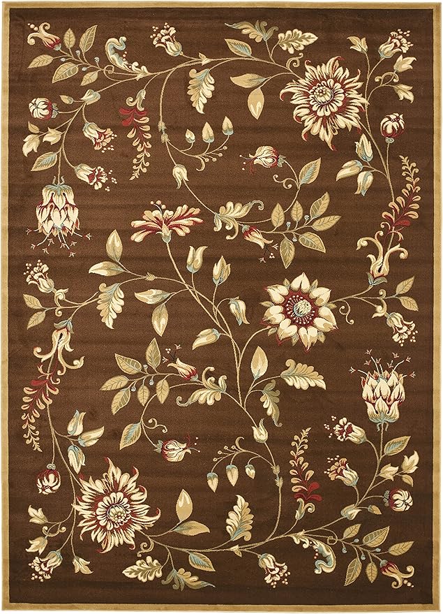 SAFAVIEH Lyndhurst Collection Area Rug - 8' x 11', Brown & Multi, Traditional Floral Design, Non-Shedding & Easy Care, Ideal for High Traffic Areas in Living Room, Bedroom (LNH552-2591)