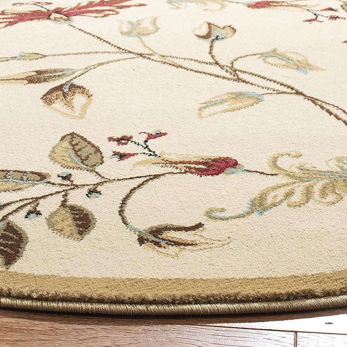 SAFAVIEH Lyndhurst Collection Area Rug - 5'3" Round, Ivory & Multi, Traditional Floral Design, Non-Shedding & Easy Care, Ideal for High Traffic Areas in Living Room, Bedroom (LNH552-1291)