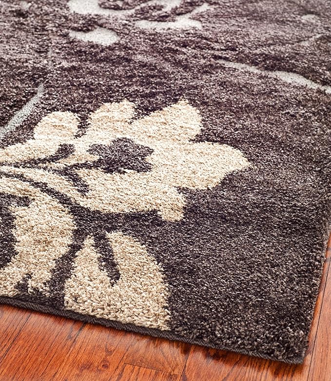 SAFAVIEH Florida Shag Collection 4' Round Dark Brown / Smoke SG458 Floral Non-Shedding Living Room Bedroom Dining Room Entryway Plush 1.2-inch Thick Area Rug