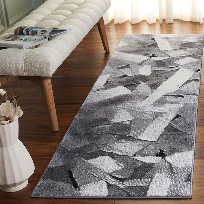 SAFAVIEH Porcello Collection Runner Rug - 2'3" x 8', Ivory & Grey, Modern Abstract Design, Non-Shedding & Easy Care, Ideal for The Entryway, Living Room, Foyer, Bedroom (PRL6937F)