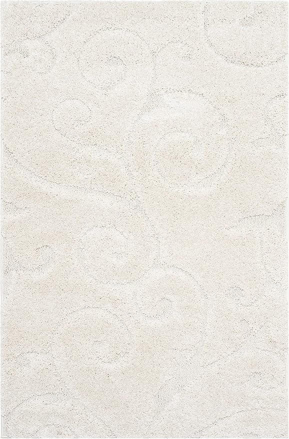 SAFAVIEH Florida Shag Collection Accent Rug - 3'3" x 5'3", Cream & Cream, Scroll Design, Non-Shedding & Easy Care, High-Low Plush Pile, Ideal for Living Room, Bedroom, Dining Space (SG455-1111)