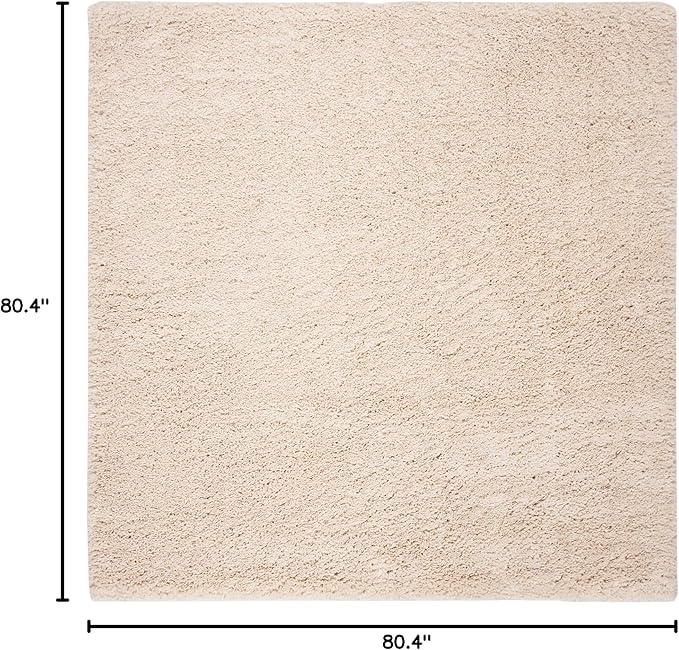SAFAVIEH Fontana Shag Collection Area Rug - 6'7" Square, Creme, Solid Design, Non-Shedding & Easy Care, 2-inch Thick Ideal for High Traffic Areas in Living Room, Bedroom (FNT800B)