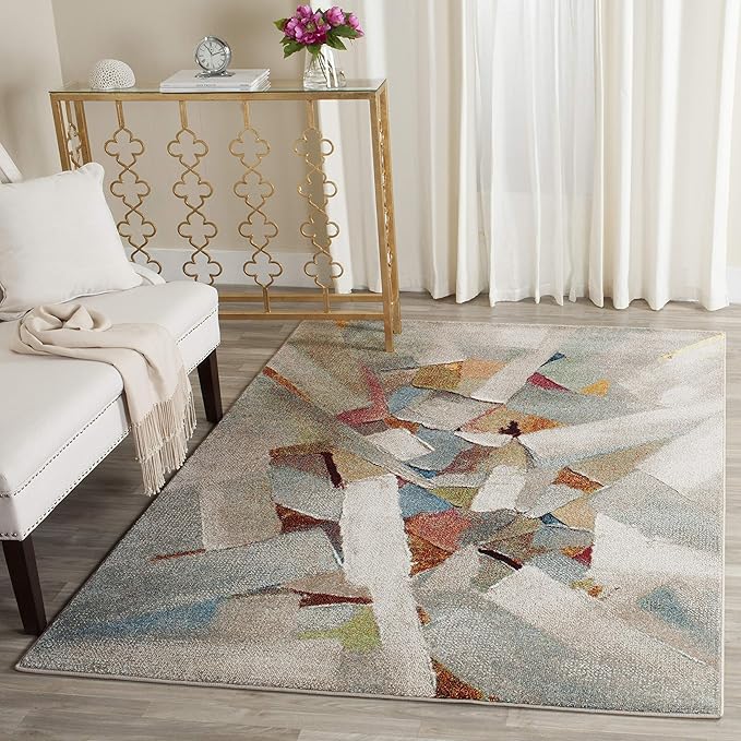 SAFAVIEH Porcello Collection Accent Rug - 2'7" x 5', Grey & Multi, Modern Abstract Design, Non-Shedding & Easy Care, Ideal for High Traffic Areas in Entryway, Living Room, Bedroom (PRL6937B)