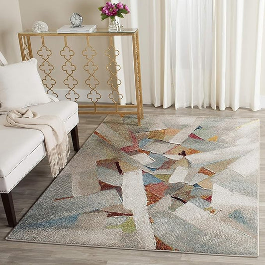 SAFAVIEH Porcello Collection Accent Rug - 2'7" x 5', Grey & Multi, Modern Abstract Design, Non-Shedding & Easy Care, Ideal for High Traffic Areas in Entryway, Living Room, Bedroom (PRL6937B)