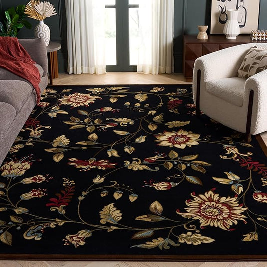 SAFAVIEH Lyndhurst Collection Area Rug - 8' x 11', Black & Multi, Traditional Floral Design, Non-Shedding & Easy Care, Ideal for High Traffic Areas in Living Room, Bedroom (LNH552-9091)