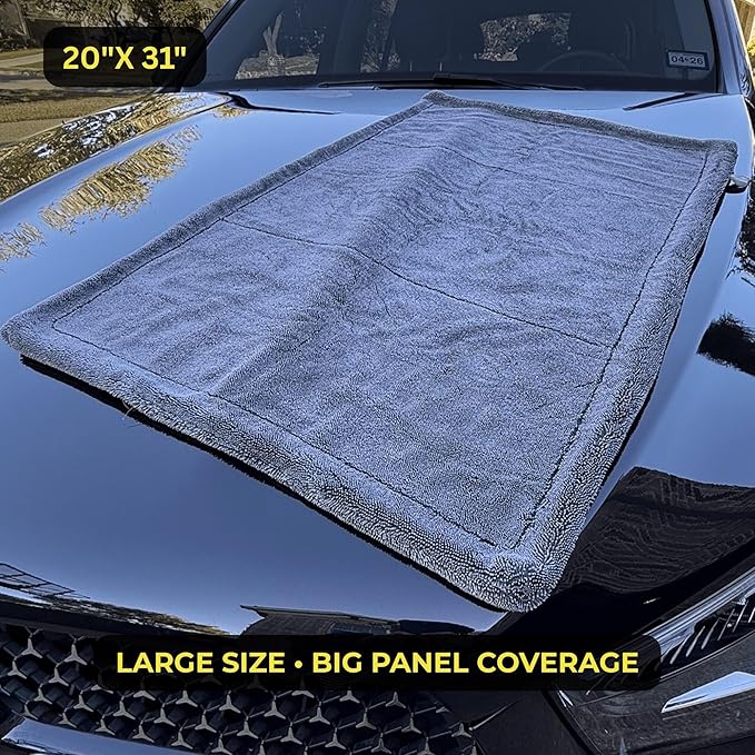2000GSM Car Drying Towel – Sleek Max Dry 2K (20"x31") Ultra Plush Twist Loop Microfiber for Fast, Streak-Free Drying