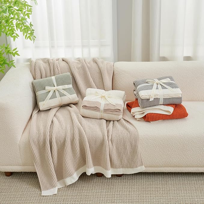 Amélie Home Chenille Throw Blanket, Soft Cozy Waffle Throw for Couch & Sofa, Warm Yet Lightweight, Breathable All-Season Throws for Women Men, Housewarming, Birthdays, 50"x60", Grey