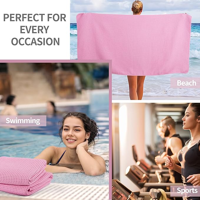 Microfiber Waffle Bath Towels, 4 Pieces, Soft, Absorbent, Fast Drying, Lint Free 430 GSM (Pink)