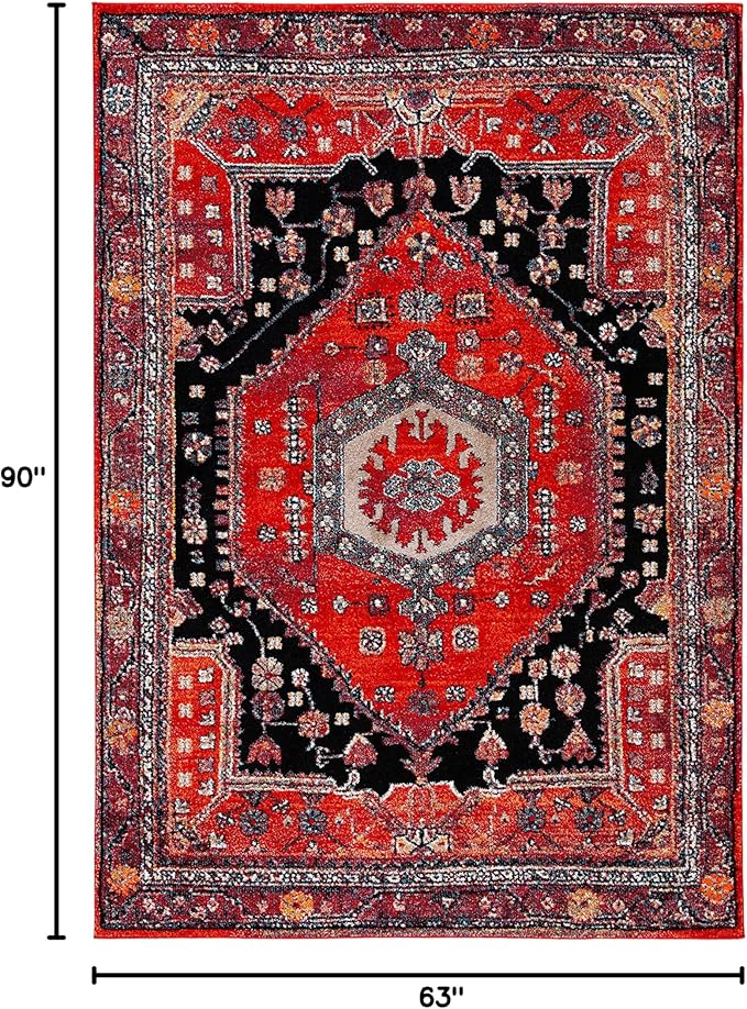 SAFAVIEH Vintage Hamadan Collection Area Rug - 5'3" x 7'6", Red & Black, Traditional Oriental Design, Non-Shedding & Easy Care, Ideal for High Traffic Areas in Living Room, Bedroom (VTH204Q)