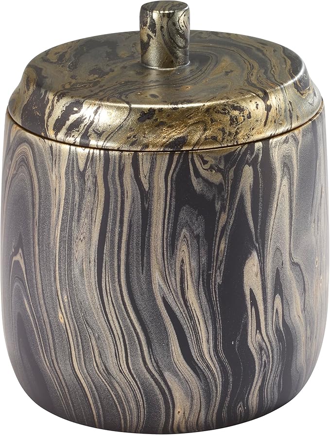 Nicole Miller - Covered Jar, Resin Multipurpose Organizer, Resin Bathroom Accessories, Ideal for Kitchen & Bathroom, Dorm Room Essentials (Harper Collection, Black/Gold)