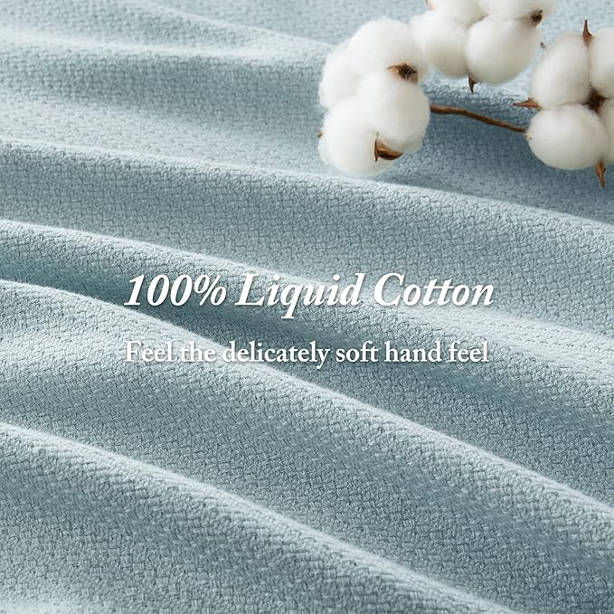 Madison Park Liquid Cotton Luxury Blanket Premium Soft Cozy 100% Ring Spun Cotton For Bed , Couch or Sofa, Full/Queen, Light Blue