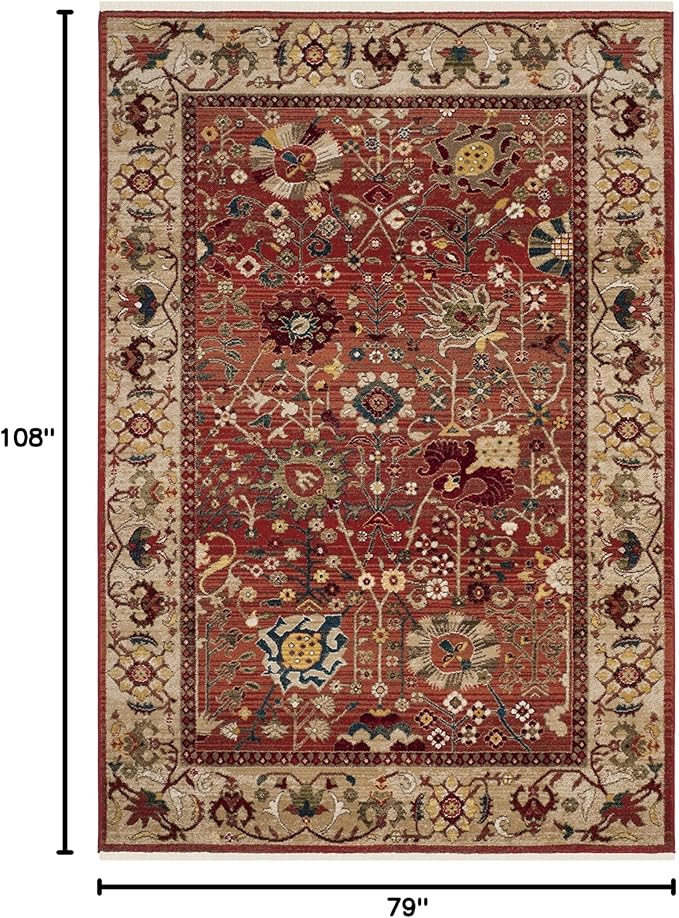 SAFAVIEH Kashan Collection Area Rug - 6'7" x 9', Red & Beige, Traditional Oriental Design, Non-Shedding & Easy Care, Ideal for High Traffic Areas in Living Room, Bedroom, Dining (KSN303L-6)