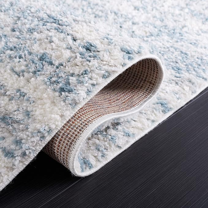 SAFAVIEH Berber Shag Collection Area Rug - 11' x 15', Ivory & Light Aqua, Modern Design, Non-Shedding & Easy Care, 1.2-inch Thick, Ideal for The Living Room, Bedroom, Dining Room (BER563J-1115)