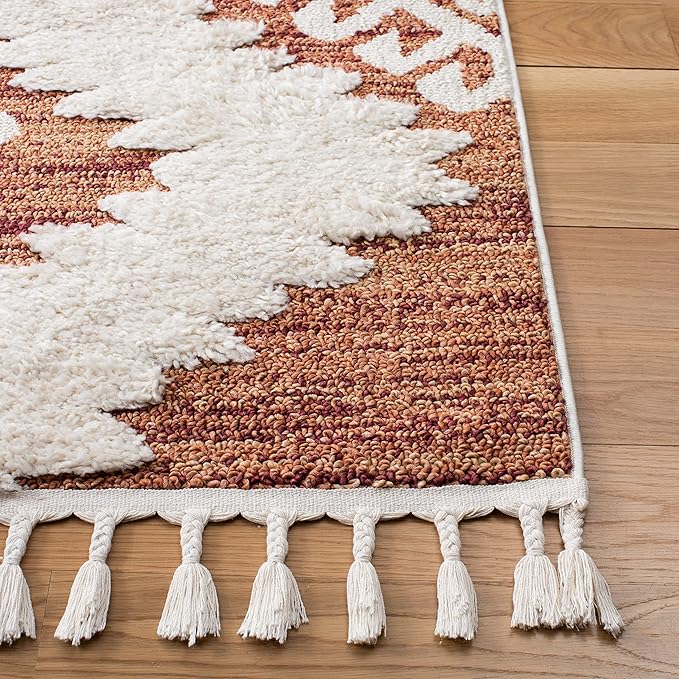SAFAVIEH Moroccan Tassel Shag Collection Area Rug - 9' x 12', Orange & Ivory, Boho Design, Non-Shedding & Easy Care, 2-inch Thick Ideal for High Traffic Areas in Living Room, Bedroom (MTS652P)