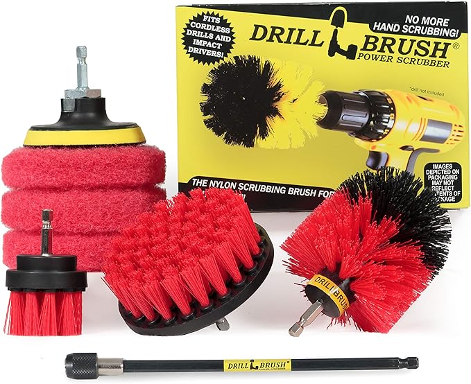Rotary Drill Brush Cordless Scrubber - Concrete Deck Cleaner - Brick Cleaner - Marble Brush - Cordless Scrub Brush - Bathroom Cleaner Pads - Marble Shower Cleaner - Bathtub Stain Cleaner