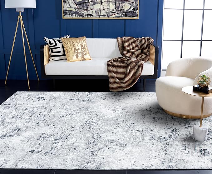 SAFAVIEH Amelia Collection Area Rug - 10' x 14', Grey & Ivory, Modern Abstract Design, Non-Shedding & Easy Care, Ideal for High Traffic Areas in Living Room, Bedroom (ALA705G)