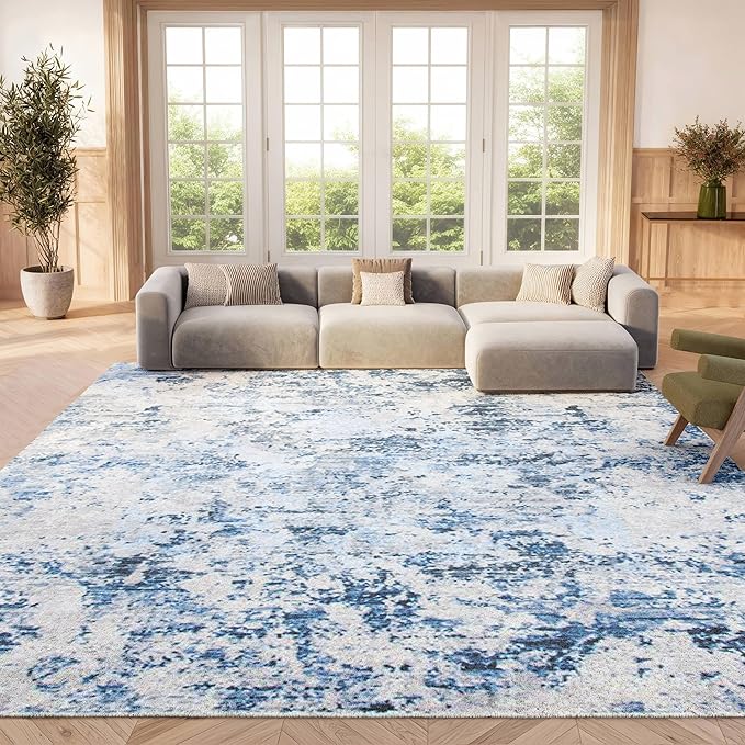 SAFAVIEH Area Rug 8x10 - Amelia Collection - Large - Navy & Grey, Modern Design, Non-Shedding & Easy Cleaning, Ideal for Living Room, Bedroom, Office, Dining Space (ALA705N)