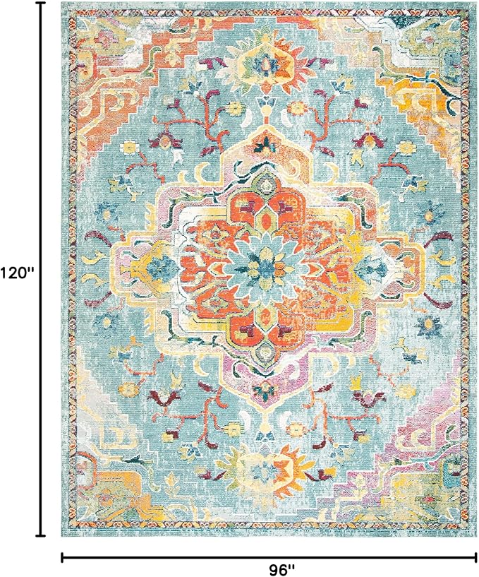 SAFAVIEH Crystal Collection Area Rug - 8' x 10', Teal & Orange, Medallion Distressed Design, Non-Shedding & Easy Care, Ideal for High Traffic Areas in Living Room, Bedroom (CRS501J)
