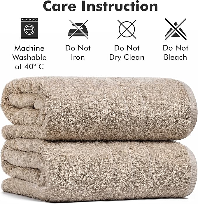 Bath Sheets – Extra Large Bathroom Sheet Set – Pack of 2 Jumbo Towels Beige (71x35in) – 100% Cotton Soft Quick Dry Large Bath Towels for Adults Hotel Spa Bathroom Use