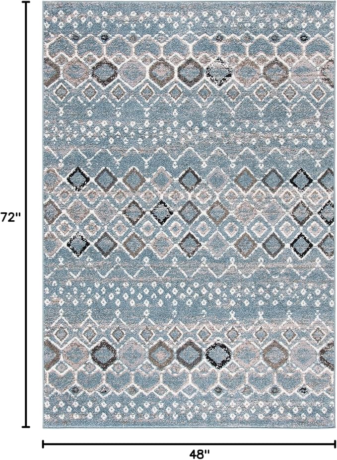 SAFAVIEH Amsterdam Collection Accent Rug - 4' x 6', Blue & Ivory, Moroccan Boho Design, Non-Shedding & Easy Care, Ideal for High Traffic Areas in Entryway, Living Room, Bedroom (AMS108L)