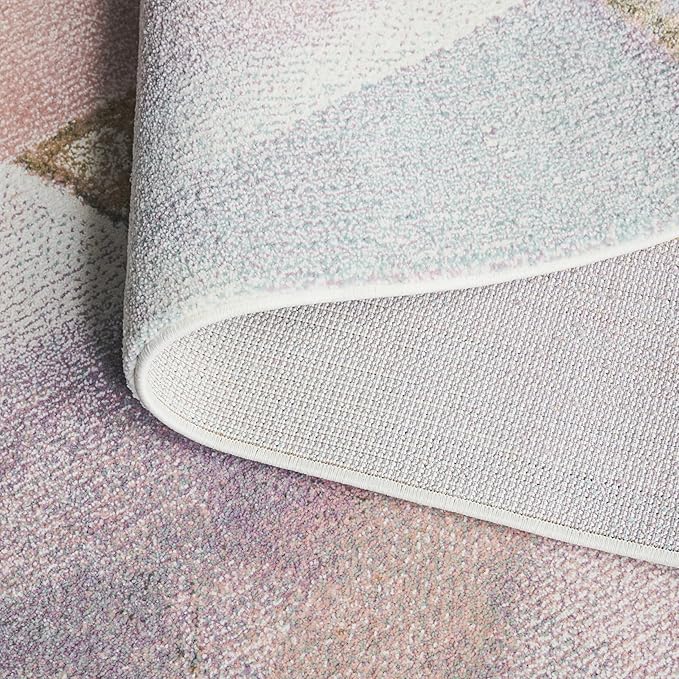 SAFAVIEH Porcello Collection Area Rug - 6'7" Round, Blue & Pink, Modern Abstract Pattern, Non-Shedding & Easy Care, Ideal for Living Room, Foyer, Bedroom (PRL6937J-7R)