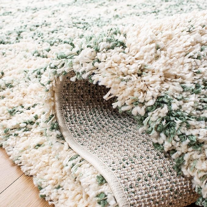 SAFAVIEH Hudson Shag Collection Area Rug - 7' Square, Ivory & Green, Modern Design, Non-Shedding & Easy Care, 2-inch Thick Ideal for High Traffic Areas in Living Room, Bedroom (SGH206Y)
