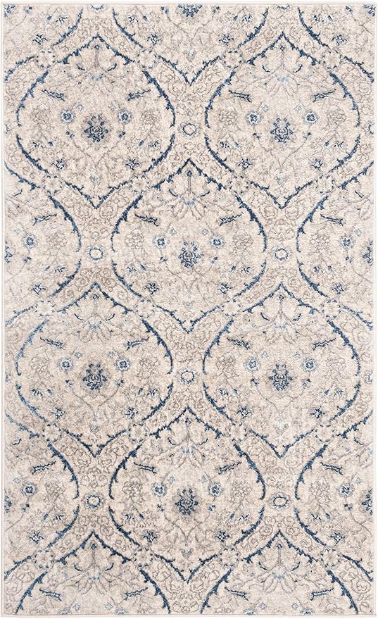 SAFAVIEH Brentwood Collection Accent Rug - 2' x 4', Light Grey & Blue, Floral Damask Trellis Design, Non-Shedding & Easy Care, Ideal for High Traffic Areas in Entryway, Living Room, Bedroom (BNT860G)