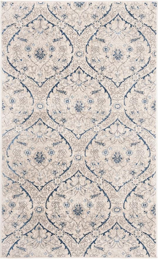 SAFAVIEH Brentwood Collection Accent Rug - 2' x 4', Light Grey & Blue, Floral Damask Trellis Design, Non-Shedding & Easy Care, Ideal for High Traffic Areas in Entryway, Living Room, Bedroom (BNT860G)