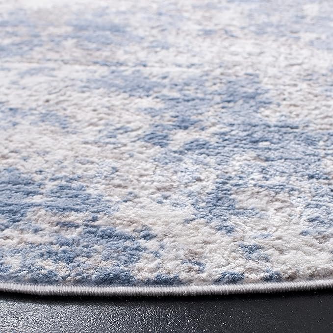 SAFAVIEH Amelia Collection Area Rug - 10' Round, Grey & Blue, Modern Abstract Design, Non-Shedding & Easy Care, Ideal for High Traffic Areas in Living Room, Bedroom (ALA705F)