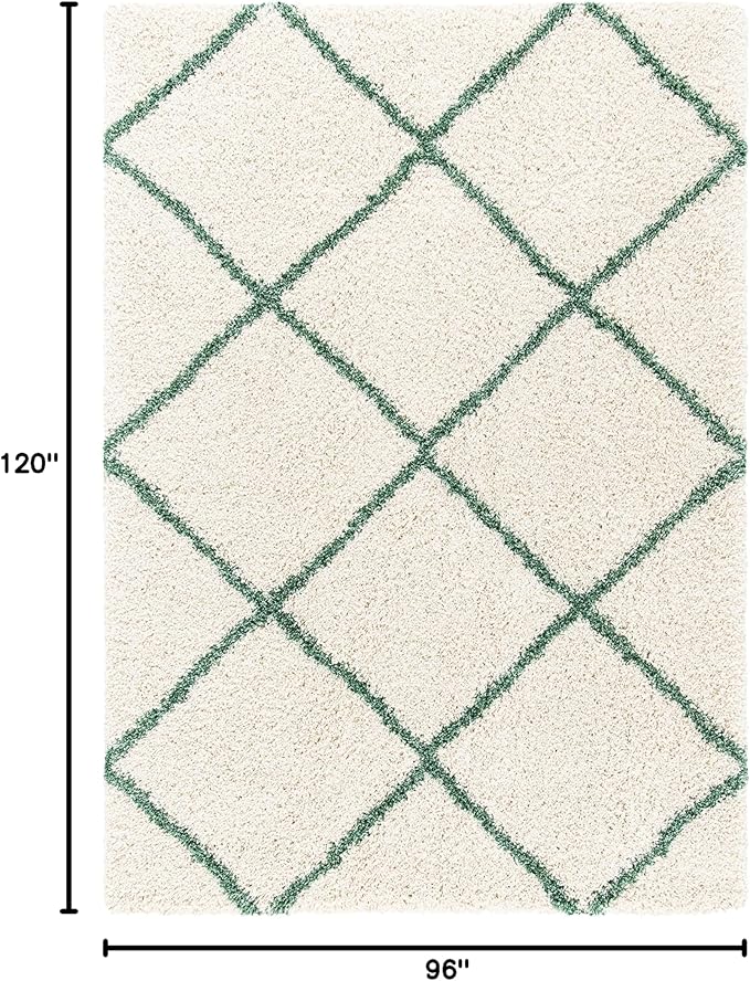 SAFAVIEH Area Rug 8x10 - Hudson Shag Collection - Large - Ivory & Green, Trellis Pattern, Non-Shedding & Easy Cleaning, Ultra Plush Thick Pile, Ideal for Living Room, Bedroom, Dining Space (SGH281X)