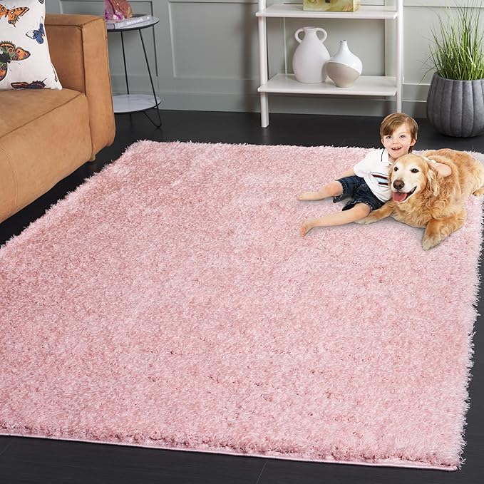 SAFAVIEH Lindsay Shag Collection Area Rug - 4' x 6', Pink, Contemporary Design, Ideal for High Traffic Areas in Living Room, Bedroom & Dining Room (LNS560U-4)