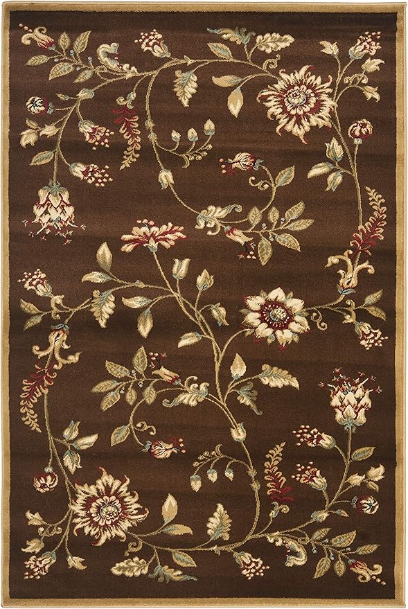SAFAVIEH Lyndhurst Collection Accent Rug - 4' x 6', Brown & Multi, Traditional Floral Design, Non-Shedding & Easy Care, Ideal for High Traffic Areas in Entryway, Living Room, Bedroom (LNH552-2591)