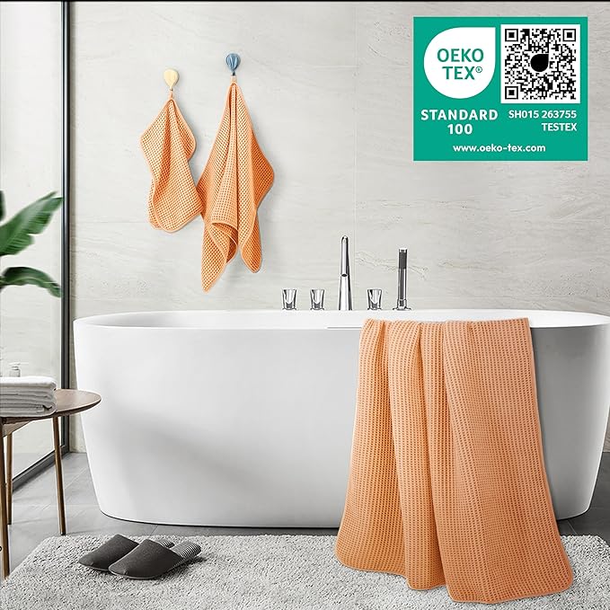 430 GSM Microfiber Quick Dry Lint Free Oversize Bath Towel Set, 6 Piece (Waffle Weave)