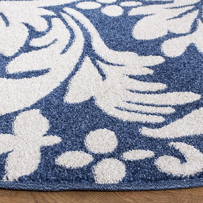 SAFAVIEH Amherst Collection 7' Round Navy/Ivory AMT425P Floral Non-Shedding Dining Room Entryway Foyer Living Room Bedroom Area Rug