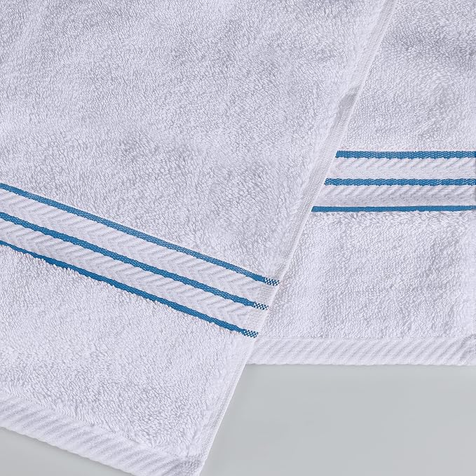 Superior Hotel Turkish Cotton 3 Piece Towel Set, Ultra Plush Spa Quality Heavyweight Essentials for Bathroom, Thick Absorbent and Soft, Dobby Border, Includes 1 Bath 1 Hand 1 Washcloth, Light Blue