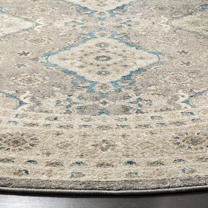 SAFAVIEH Sofia Collection Area Rug - 6'7" Round, Light Grey & Beige, Vintage Oriental Distressed Design, Non-Shedding & Easy Care, Ideal for High Traffic Areas in Living Room, Bedroom (SOF366B)