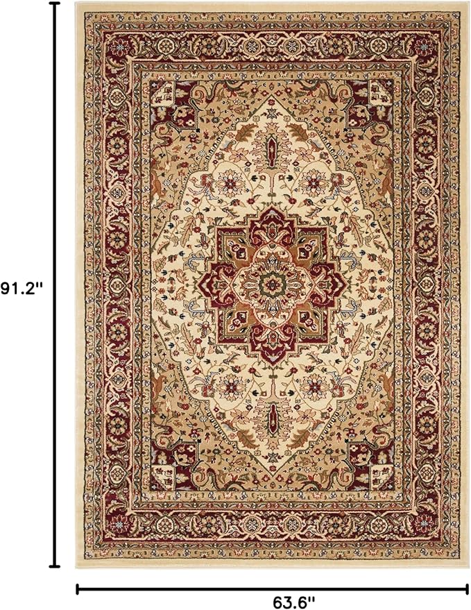 SAFAVIEH Lyndhurst Collection Area Rug - 5'3" x 7'6", Ivory & Red, Traditional Oriental Design, Non-Shedding & Easy Care, Ideal for High Traffic Areas in Living Room, Bedroom (LNH330A)