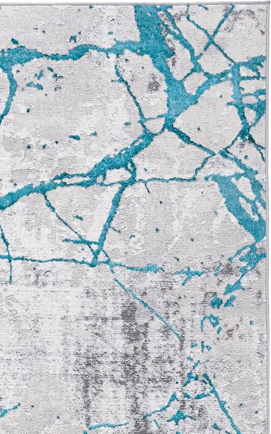 SAFAVIEH Amelia Collection Area Rug - 6'7" Square, Grey & Aqua, Modern Abstract Design, Non-Shedding & Easy Care, Ideal for High Traffic Areas in Living Room, Bedroom (ALA293H)