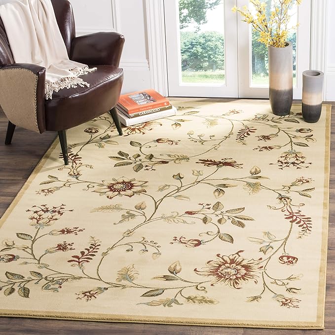 SAFAVIEH Lyndhurst Collection Area Rug - 5'3" Square, Ivory & Multi, Non Shedding & Easy Care, Ideal for Living Room, Bedroom, Home Office, Dining Space (LNH552-1291-5SQ)