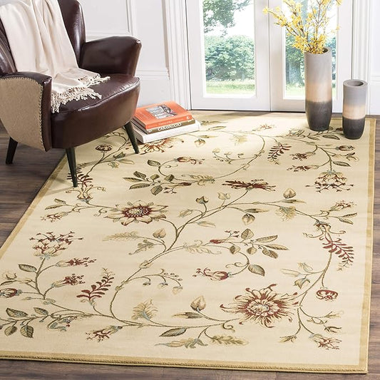 SAFAVIEH Lyndhurst Collection Area Rug - 6'7" x 9'6", Ivory & Multi, Traditional Floral Design, Non-Shedding & Easy Care, Ideal for High Traffic Areas in Living Room, Bedroom (LNH552-1291)