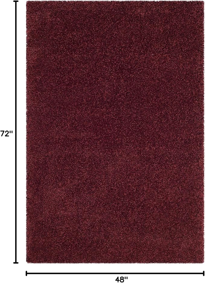 SAFAVIEH Santa Monica Shag Collection 4' x 6' Maroon SGN725 Solid Non-Shedding Living Room Bedroom Dining Room Entryway Plush 2-inch Thick Area Rug