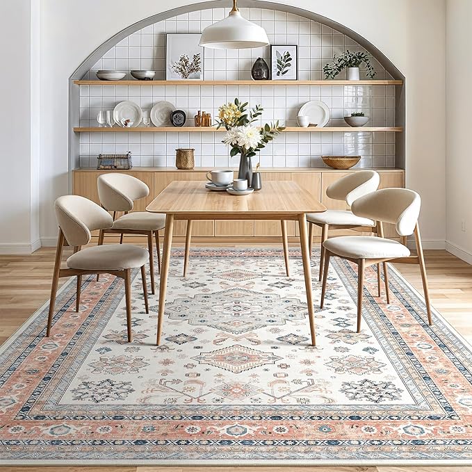 Vintage Living Room Area Rug 5x7 - Large Soft Washable Oriental Traditional Distressed Farmhouse Rugs for Bedroom - Indoor Floor Accent Carpet for Home Office House Decor - Powder Blue