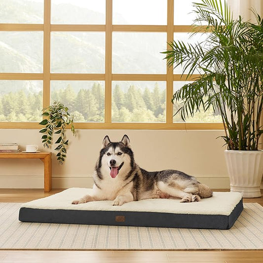 Bedsure Giant Dog Bed for Jumbo Dogs - 53" x 36" Flat Pet Beds with Removable Washable Cover, Orthopedic Egg Crate Foam Mat for Long-Bodied Pets Up to 120 lbs
