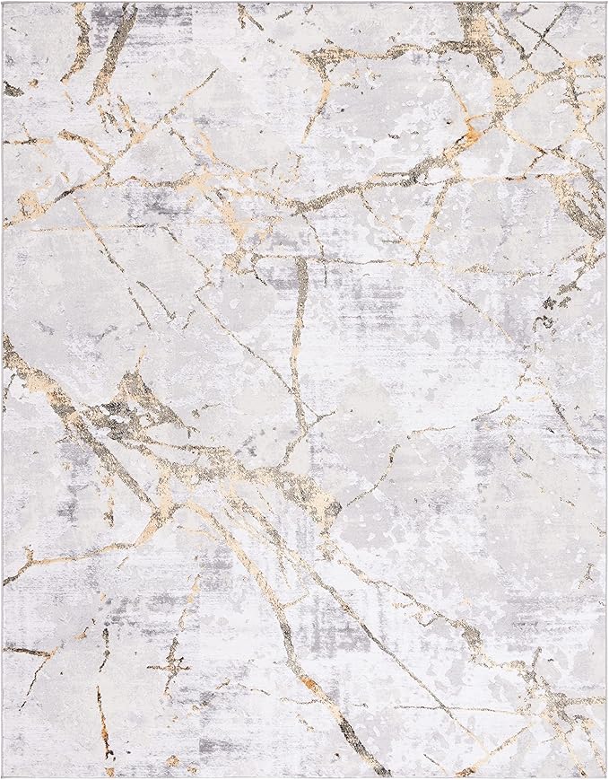 SAFAVIEH Amelia Collection X-Large Area Rug - 12' x 15', Grey & Gold, Modern Abstract Design, Non-Shedding & Easy Care, Ideal for High Traffic Areas in Living Room, Bedroom (ALA293G)
