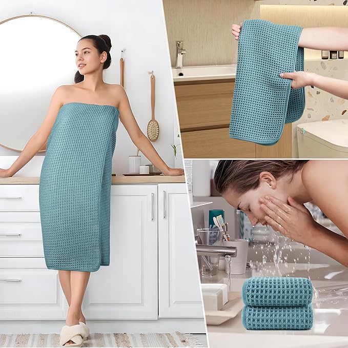 430 GSM Microfiber Quick Dry Lint Free Oversize Bath Towel Set, 6 Piece (Waffle Weave)