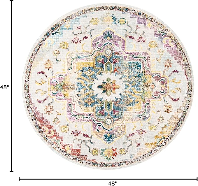 SAFAVIEH Crystal Collection 4' Round Light Blue/Grey CRS501M Boho Chic Oriental Medallion Distressed Non-Shedding Dining Room Entryway Foyer Living Room Bedroom Area Rug