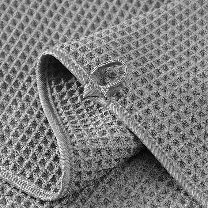 Microfiber Waffle Bath Towels, 4 Pieces, Soft, Absorbent, Fast Drying, Lint Free 430 GSM (Gray)